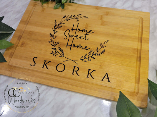 Add a Rustic Touch to Your Home with Our Farmhouse Engraved Home Sweet Home Design Charcuterie Board - The Perfect Gift for any Occasion - CCreations Woodworks