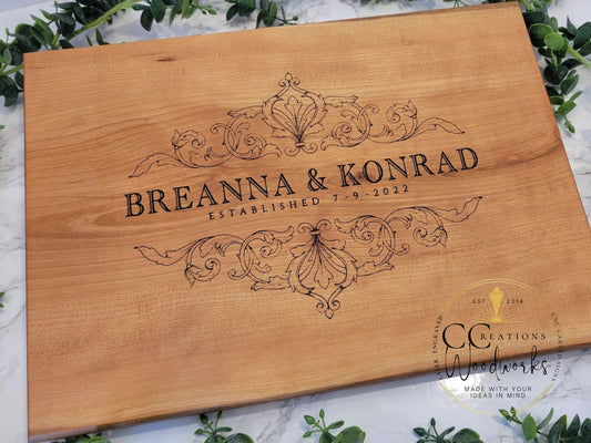 Baroque Style Engraved Charcuterie Board Gift for Couples Personalized for any Occassion - CCreations Woodworks