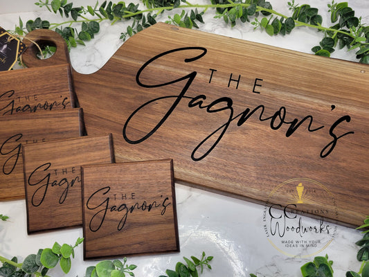 Custom Engraved Minimalist Cutting Board and Coasters Set - A Stylish and Practical Addition to Any Home - CCreations Woodworks