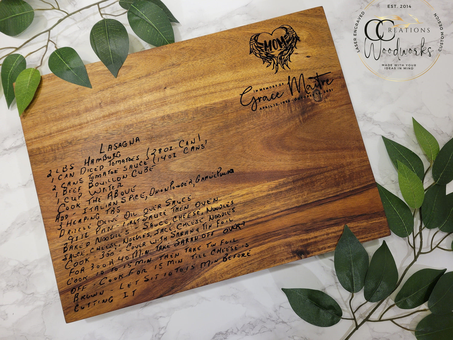 103 - Personalized Recipe Cutting Board | Laser Engraved Scanned Recipe Created using your loved ones actual Handwritting