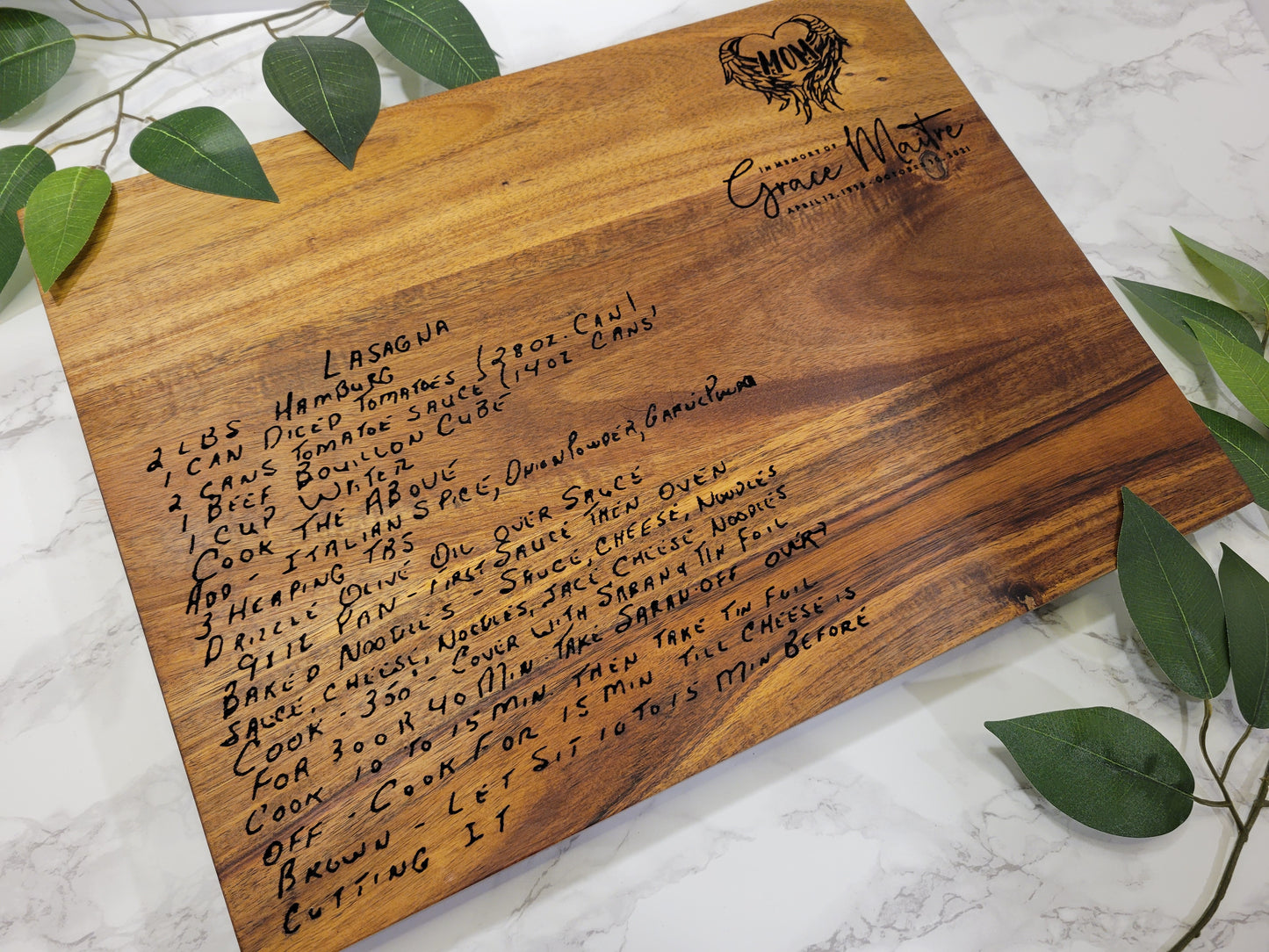 Custom Engraved Recipe Charcuterie Board – Personalized Keepsake Gift