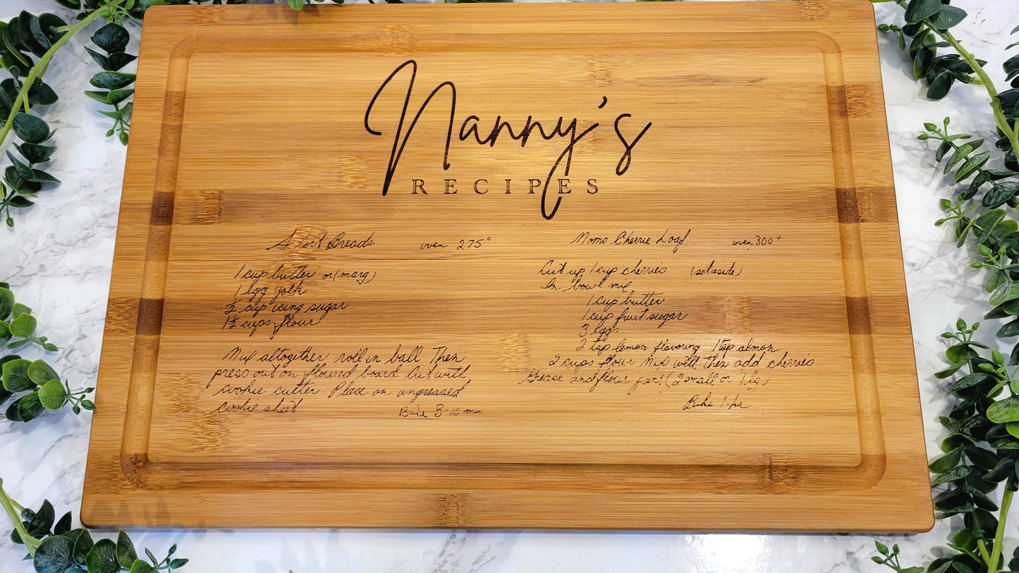 Personalized Recipe Cutting Board | Laser Engraved Scanned Recipe Created using your loved ones actual Handwritting