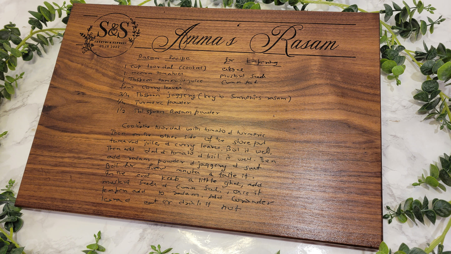 Personalized Recipe Cutting Board | Laser Engraved Scanned Recipe Created using your loved ones actual Handwritting