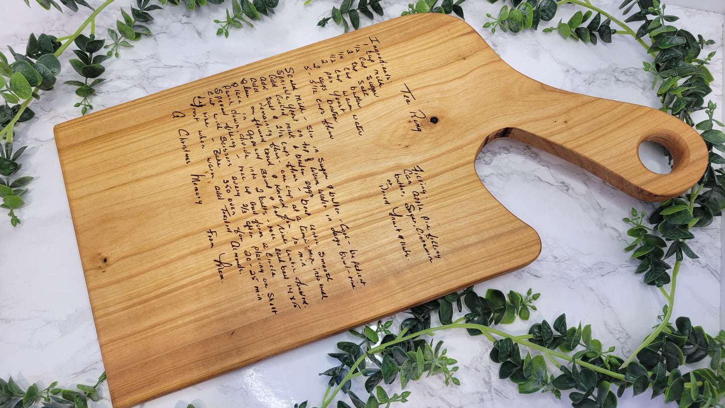 Personalized Recipe Cutting Board | Laser Engraved Scanned Recipe Created using your loved ones actual Handwritting