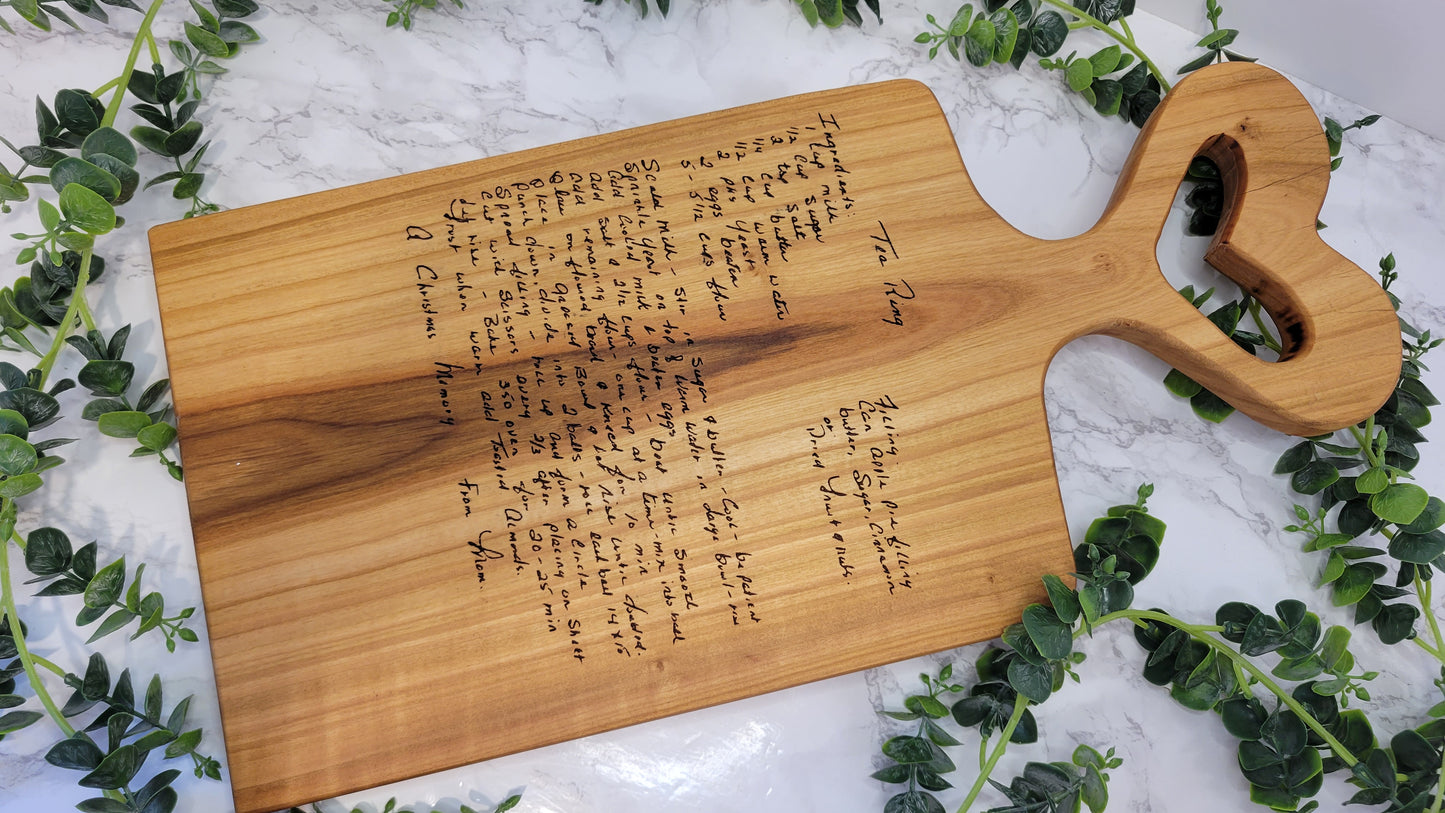 Personalized Recipe Cutting Board | Laser Engraved Scanned Recipe Created using your loved ones actual Handwritting