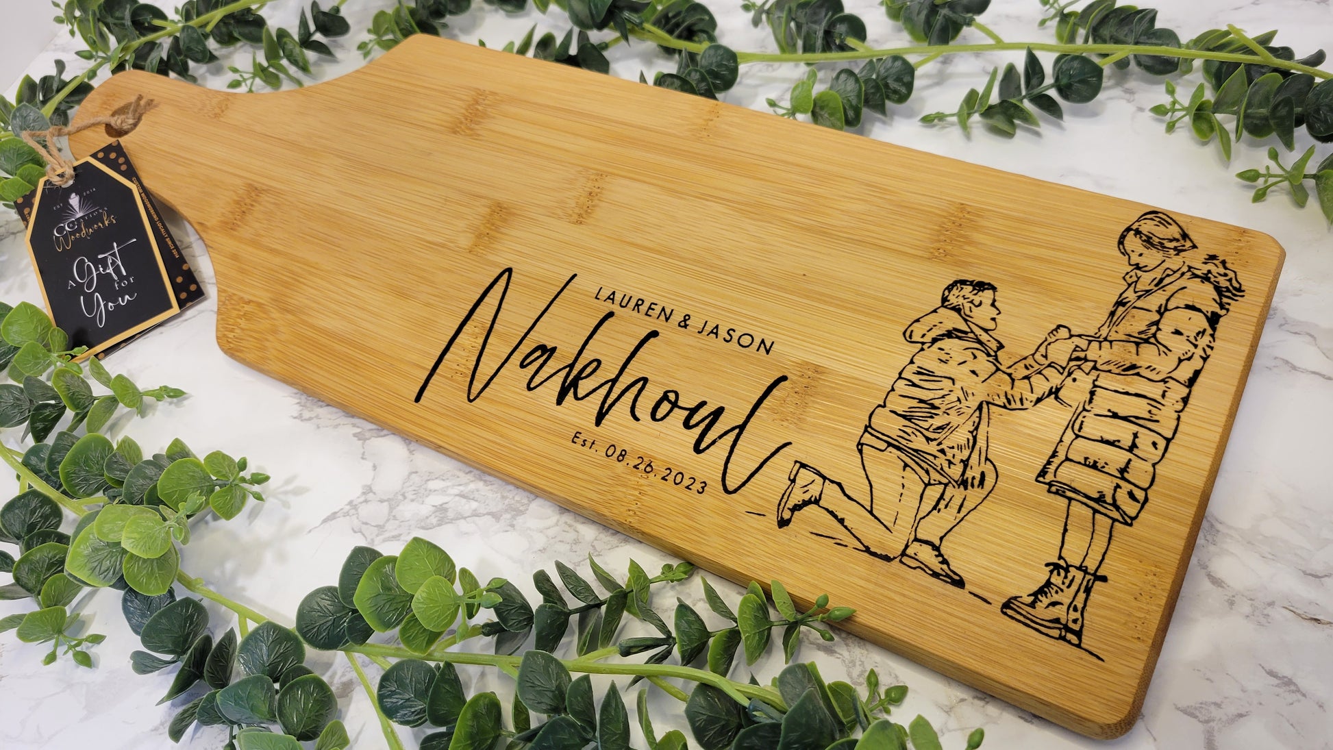 Budget-friendly bamboo board with sleek hand drawn design from image.