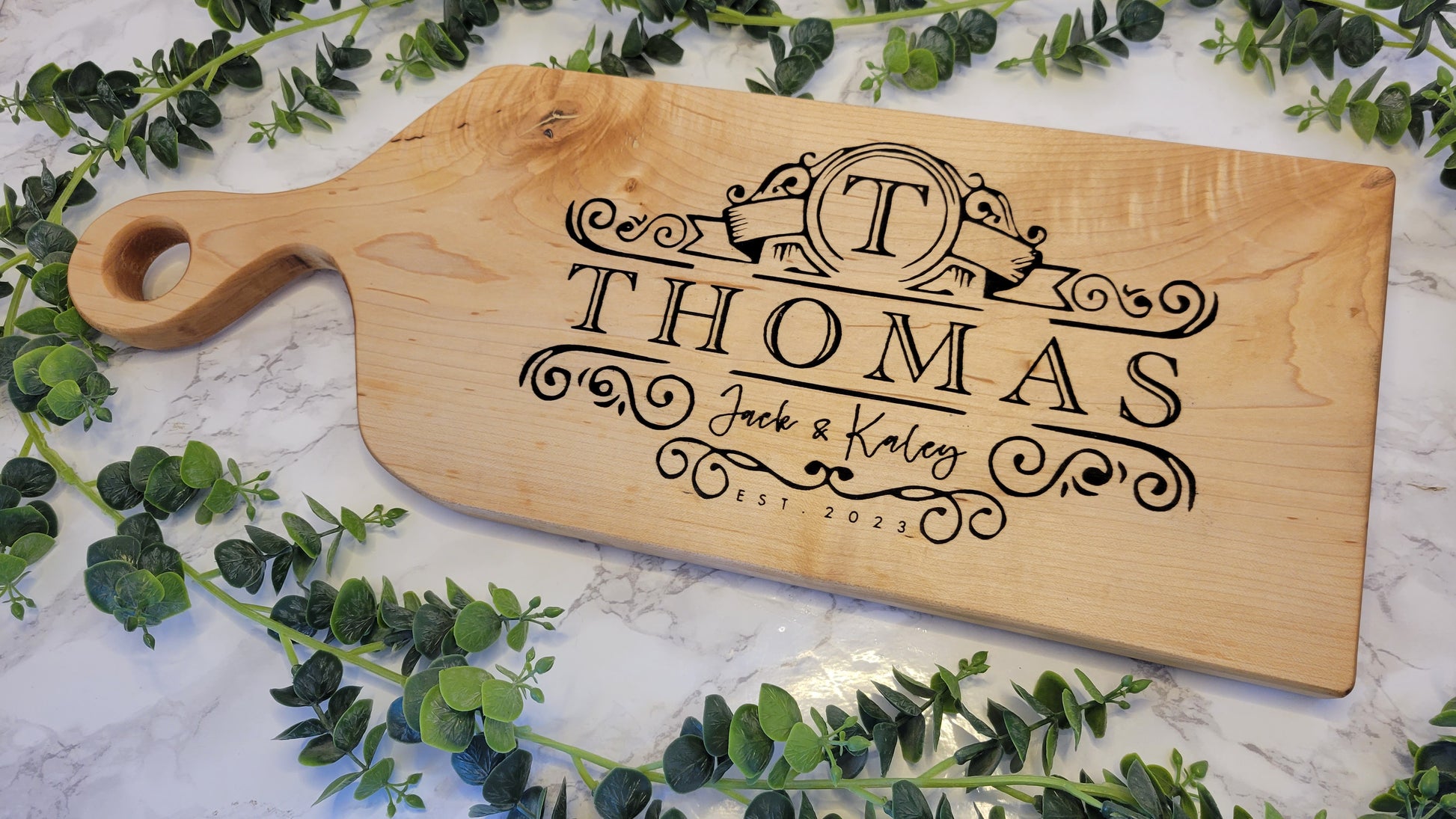 Personalized Maple charcuterie board in 7x19 size.