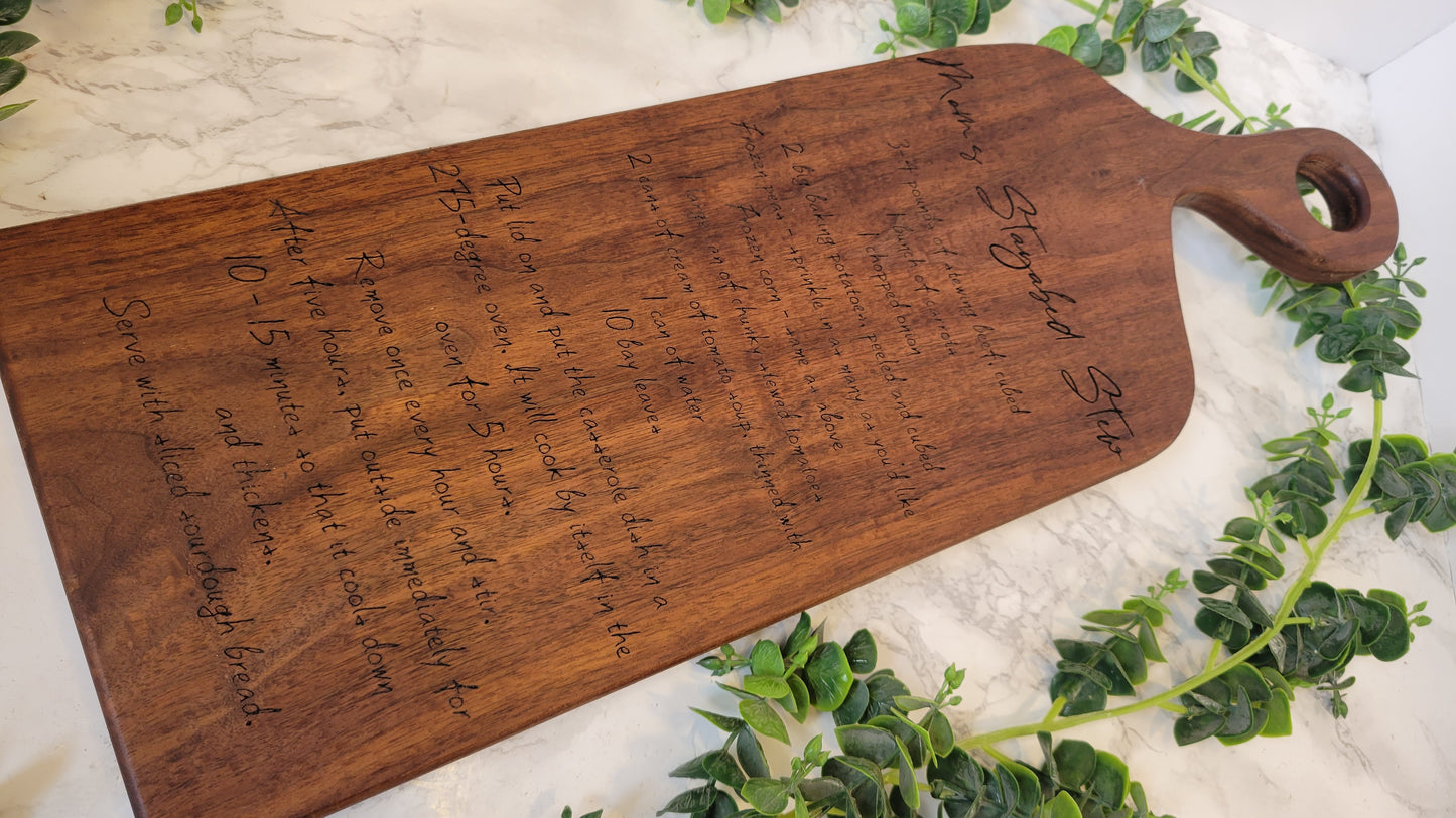 Personalized Recipe Cutting Board | Laser Engraved Scanned Recipe Created using your loved ones actual Handwritting