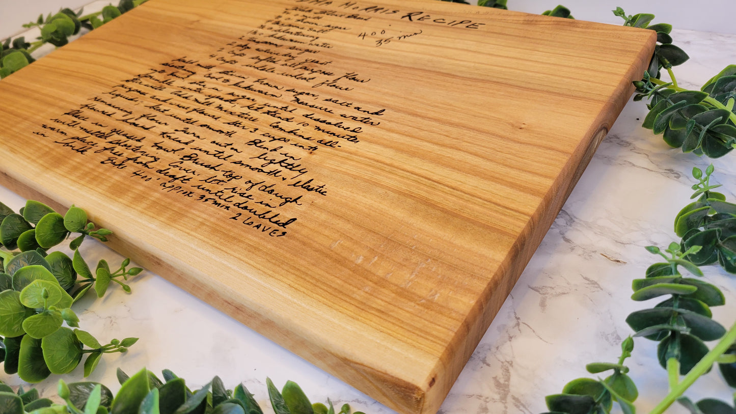 Personalized Recipe Cutting Board | Laser Engraved Scanned Recipe Created using your loved ones actual Handwritting