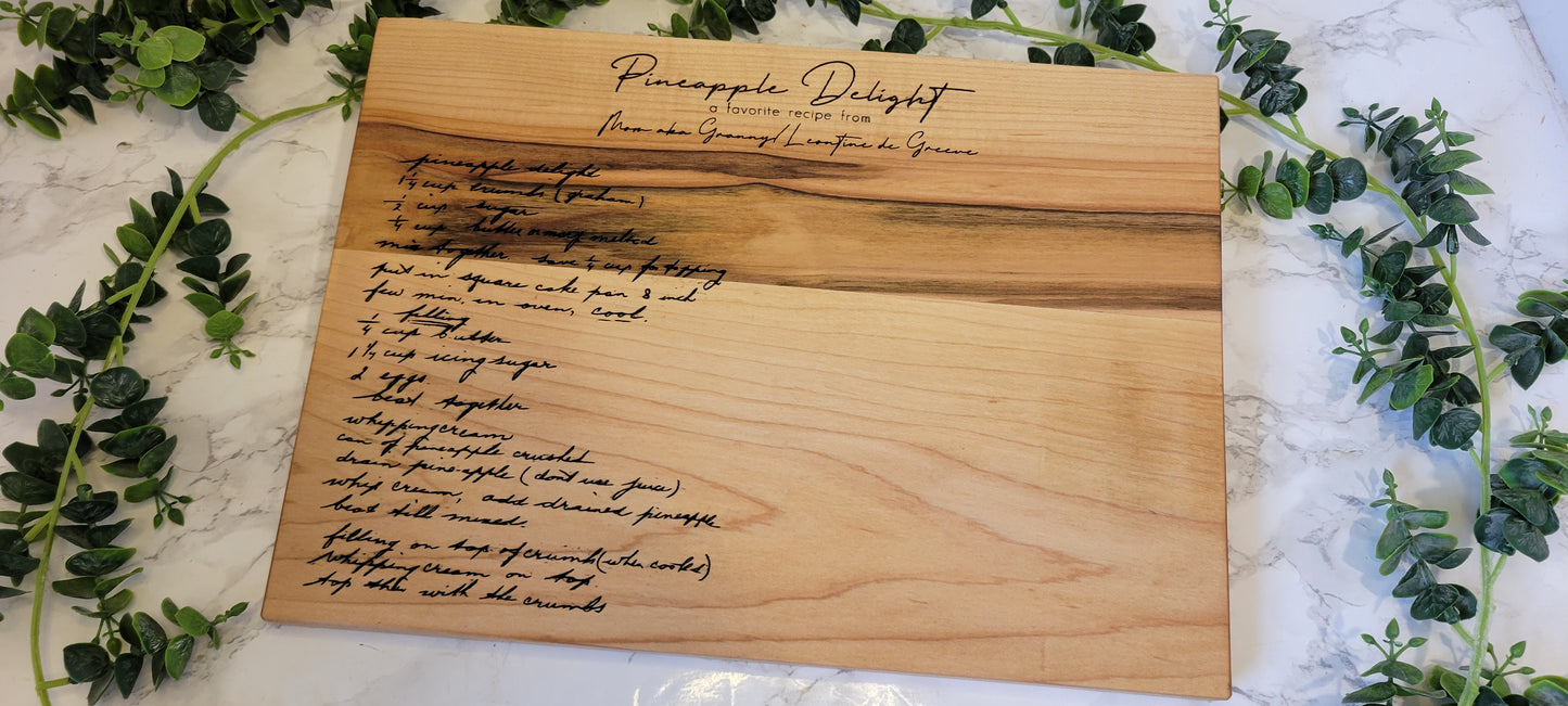 Personalized Recipe Cutting Board | Laser Engraved Scanned Recipe Created using your loved ones actual Handwritting