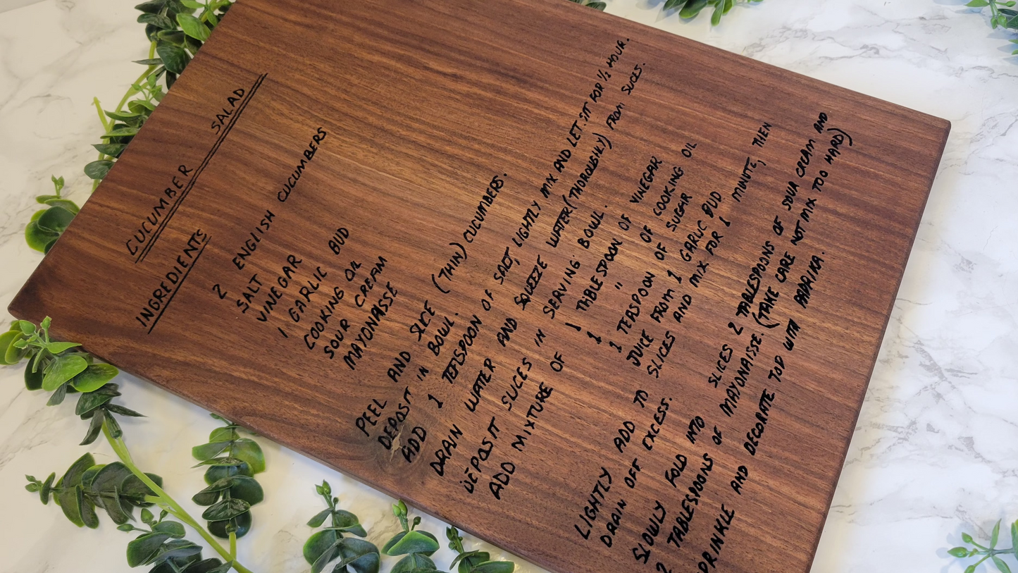 Personalized Recipe Cutting Board | Laser Engraved Scanned Recipe Created using your loved ones actual Handwritting