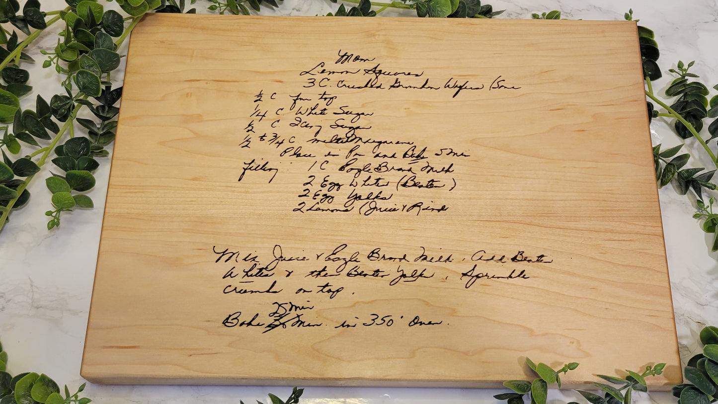 Personalized Recipe Cutting Board | Laser Engraved Scanned Recipe Created using your loved ones actual Handwritting