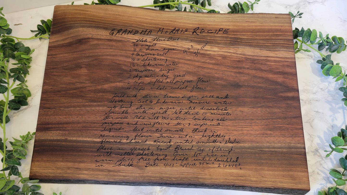 Personalized Recipe Cutting Board | Laser Engraved Scanned Recipe Created using your loved ones actual Handwritting