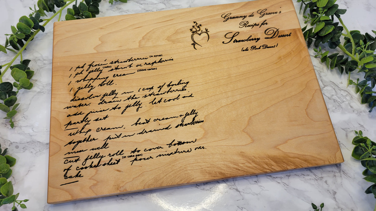 Personalized Recipe Cutting Board | Laser Engraved Scanned Recipe Created using your loved ones actual Handwritting