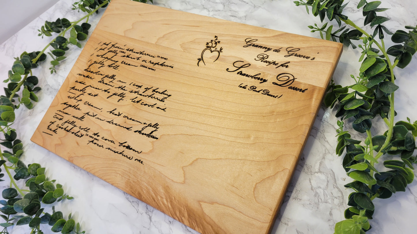 Personalized Recipe Cutting Board | Laser Engraved Scanned Recipe Created using your loved ones actual Handwritting