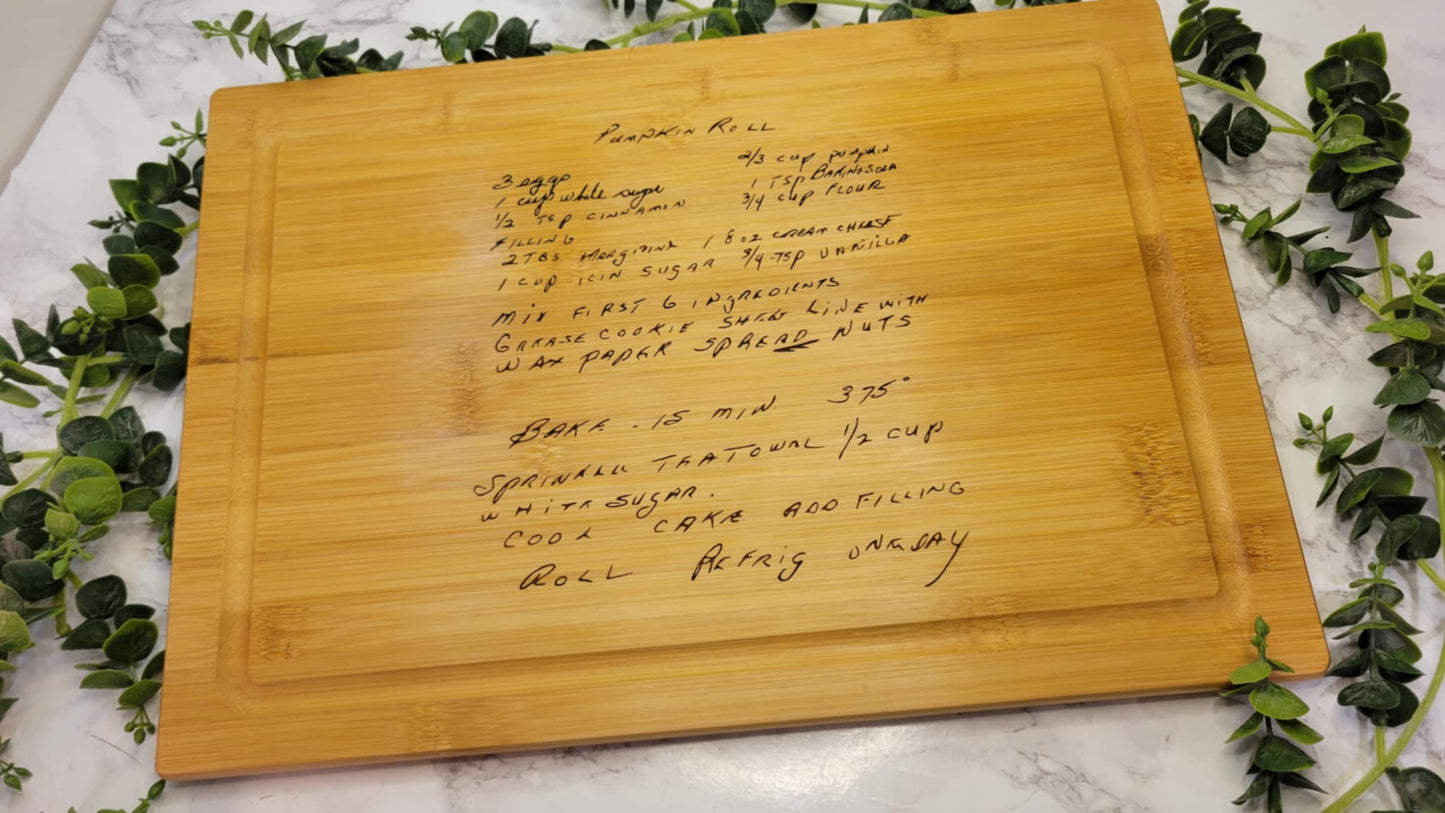 Personalized Recipe Cutting Board | Laser Engraved Scanned Recipe Created using your loved ones actual Handwritting