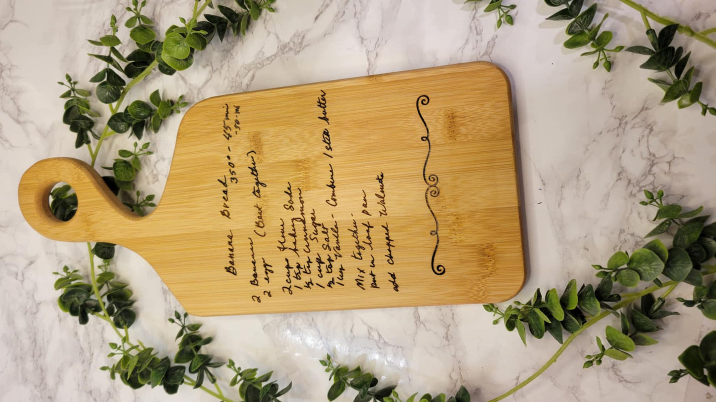 Personalized Recipe Cutting Board | Laser Engraved Scanned Recipe Created using your loved ones actual Handwritting