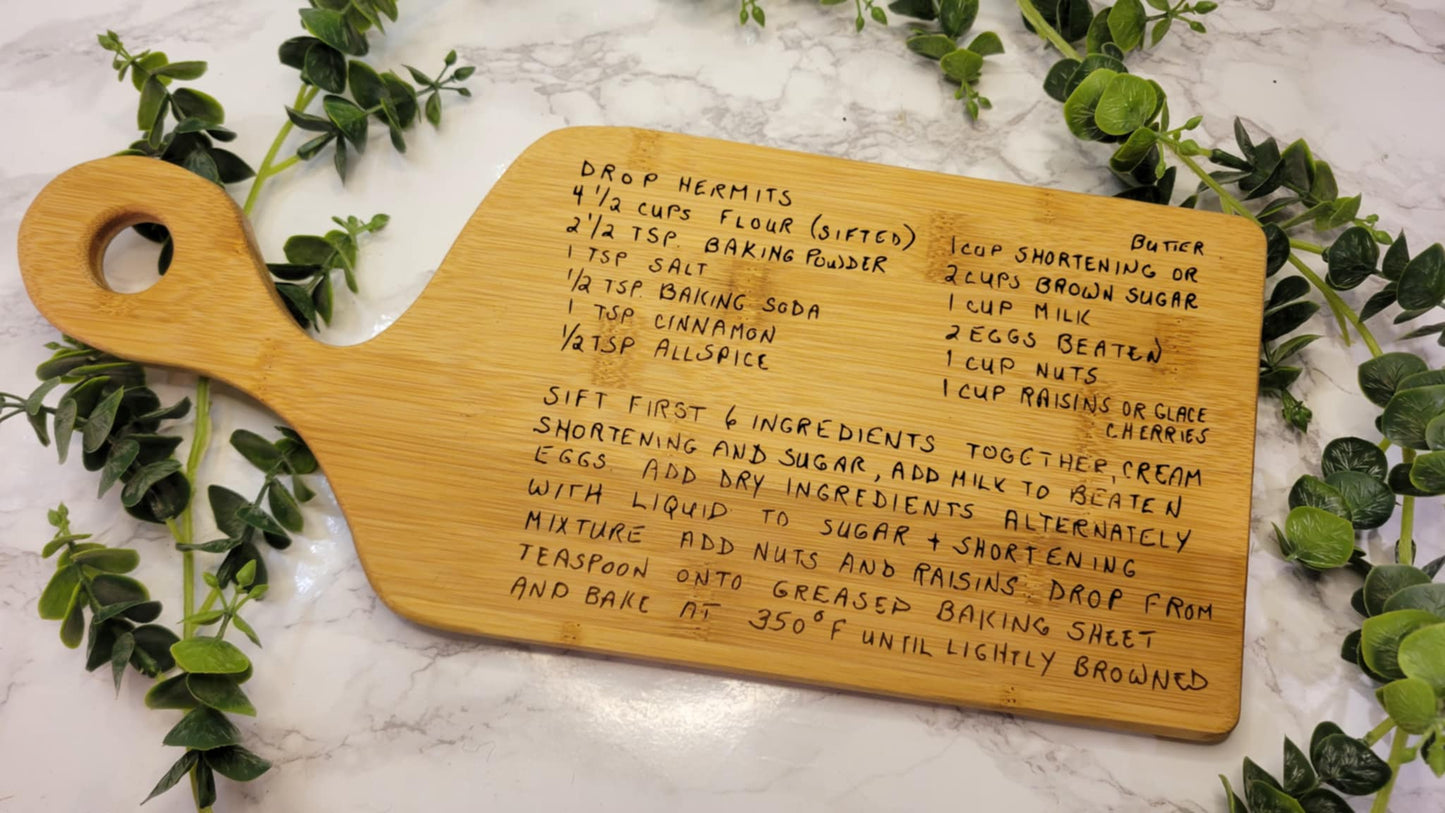 Personalized Recipe Cutting Board | Laser Engraved Scanned Recipe Created using your loved ones actual Handwritting