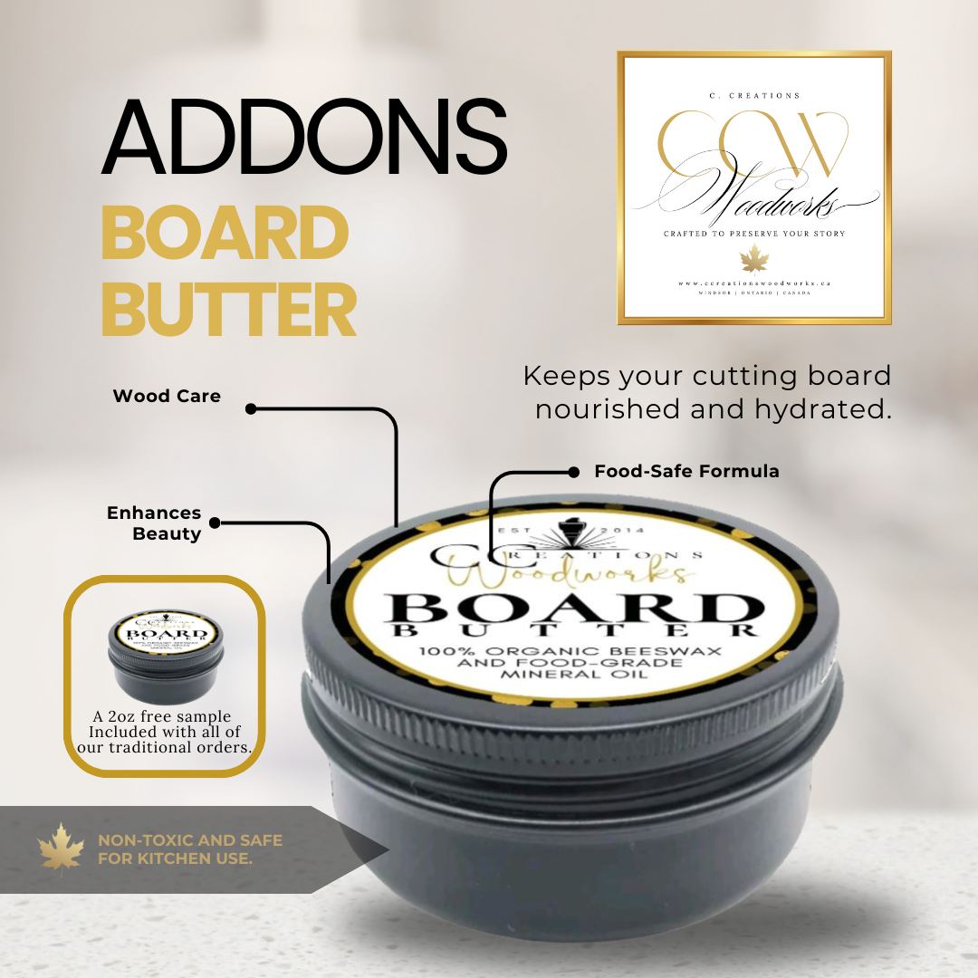 Wood care butter to nourish and protect your custom cutting board.