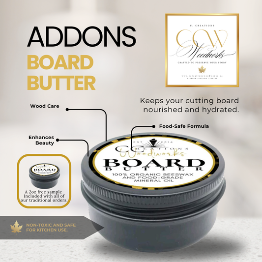 Wood care butter to nourish and protect your custom cutting board.