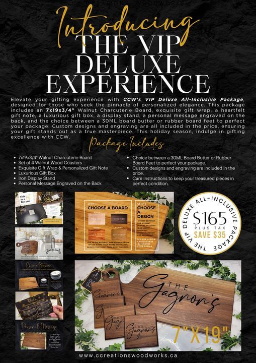 VIP Deluxe Experience by CCW - Personalized Charcuterie Boards Package with Engraving Option for $165 | Elevate Your Gifting | CCW Creations