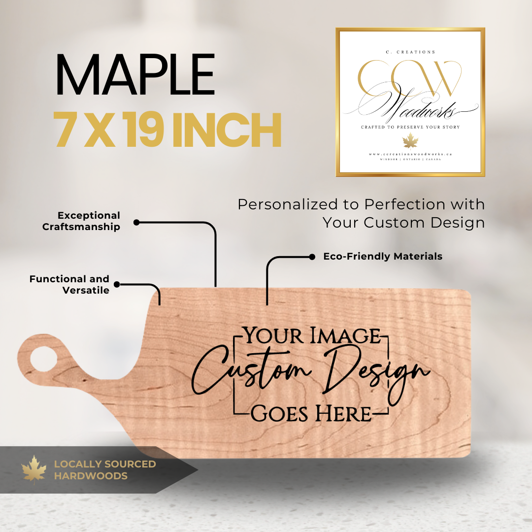 Maple 7x19 charcuterie board featuring juice grooves.