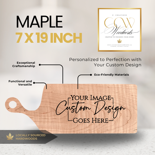 Maple 7x19 charcuterie board featuring juice grooves.