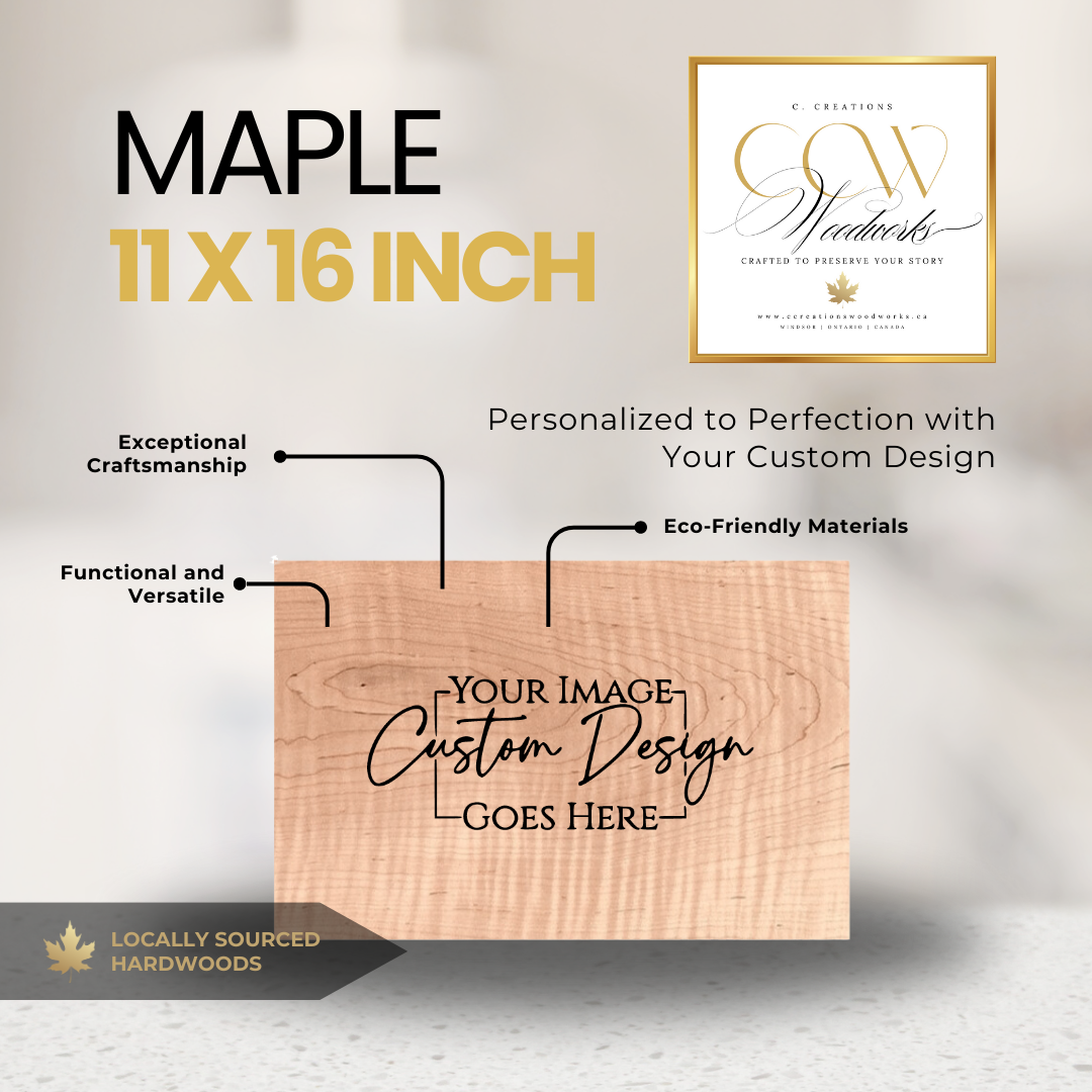 Maple 11x16 cutting board with juice groove feature.