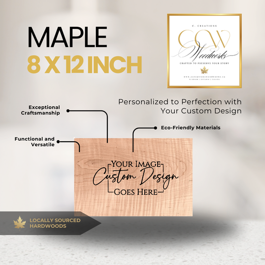 Maple 8x12 compact charcuterie board with juice groove.