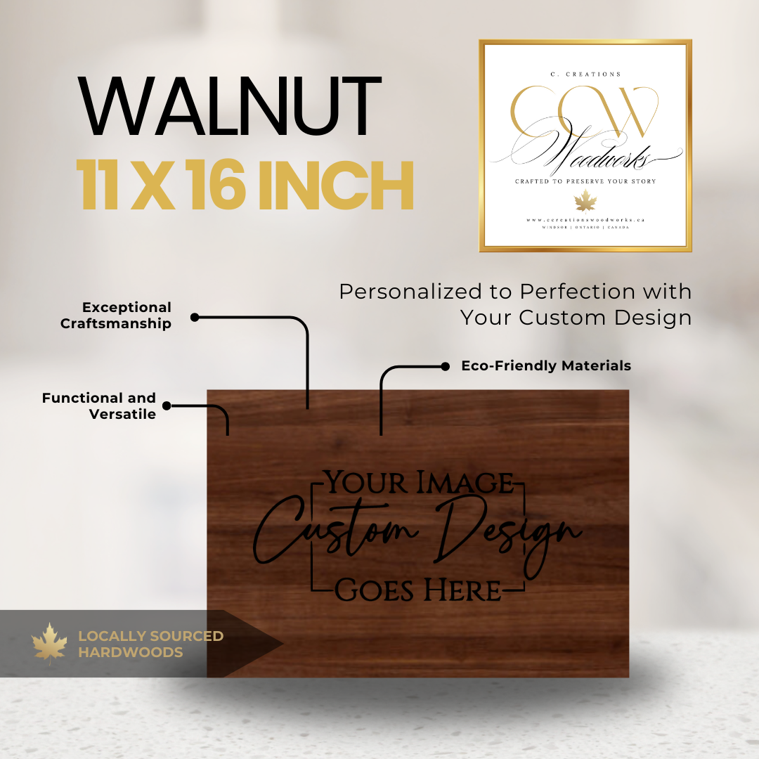 Walnut 11x16 cutting board with custom engraving.