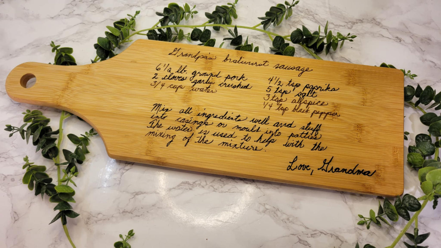 Personalized Recipe Cutting Board | Laser Engraved Scanned Recipe Created using your loved ones actual Handwritting