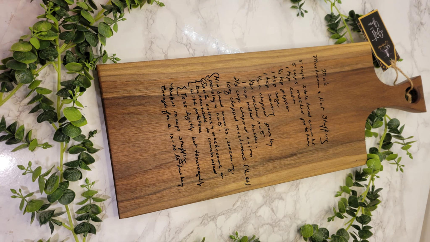 Personalized Recipe Cutting Board | Laser Engraved Scanned Recipe Created using your loved ones actual Handwritting