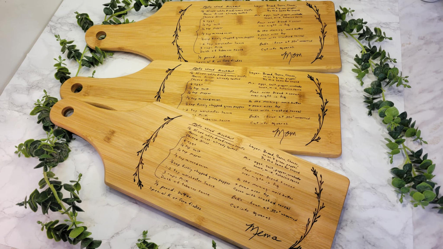 Personalized Recipe Cutting Board | Laser Engraved Scanned Recipe Created using your loved ones actual Handwritting