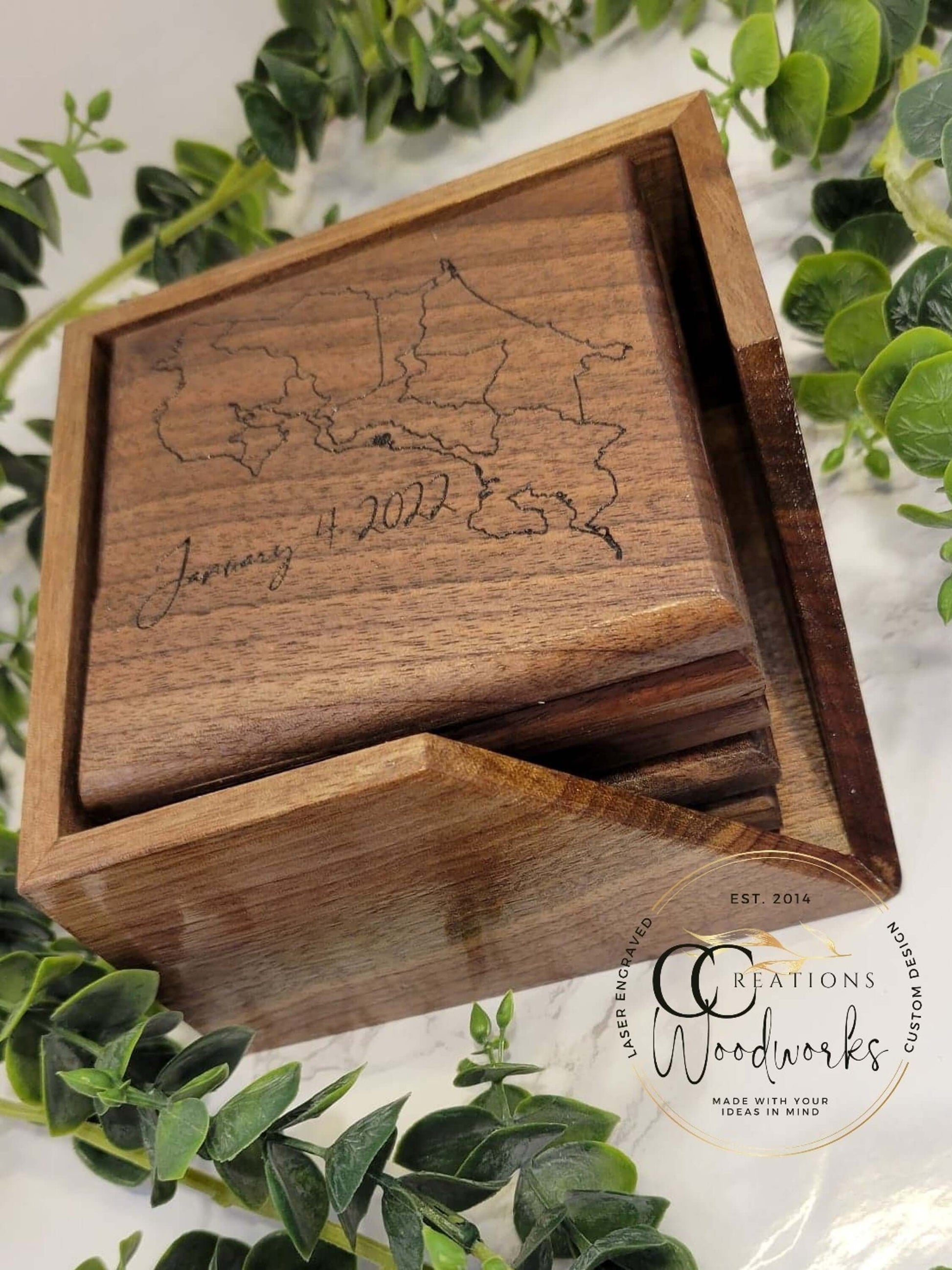 Custom Engraved Square Hardwood Coaster Set - Personalized Barware for any Occasion - CCreations Woodworks