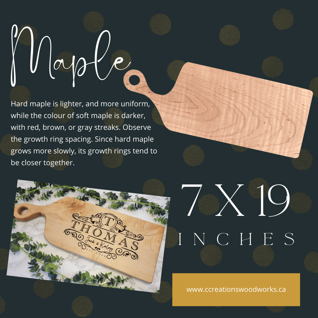 Custom maple wood cutting board 7x19 inches with engraving, perfect for personalized gifts.