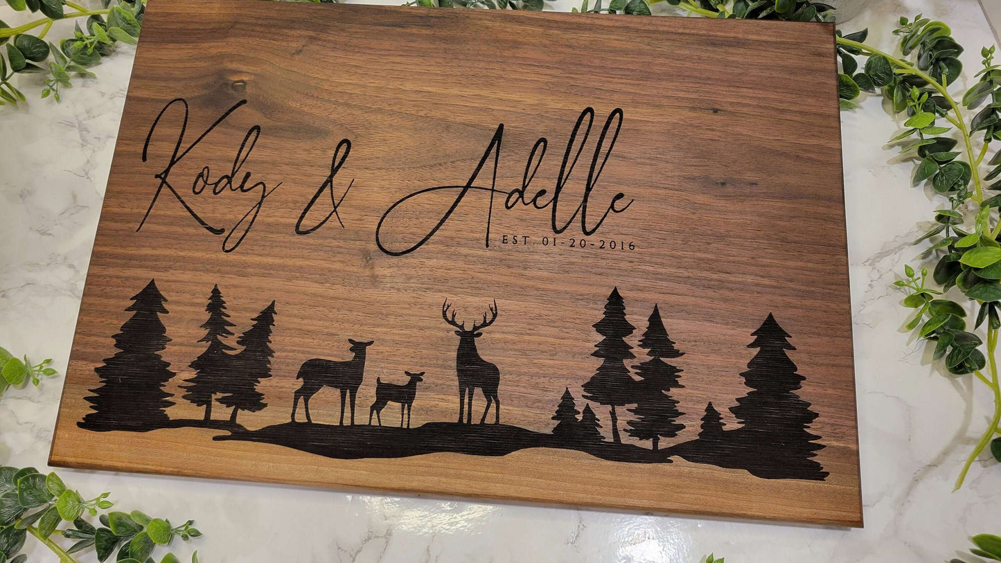 Engraved Chopping Block, Personalized Bamboo Cutting Board, Deer Antlers Design for shops Wedding Gift, Hostess Gift, or Housewarming Present