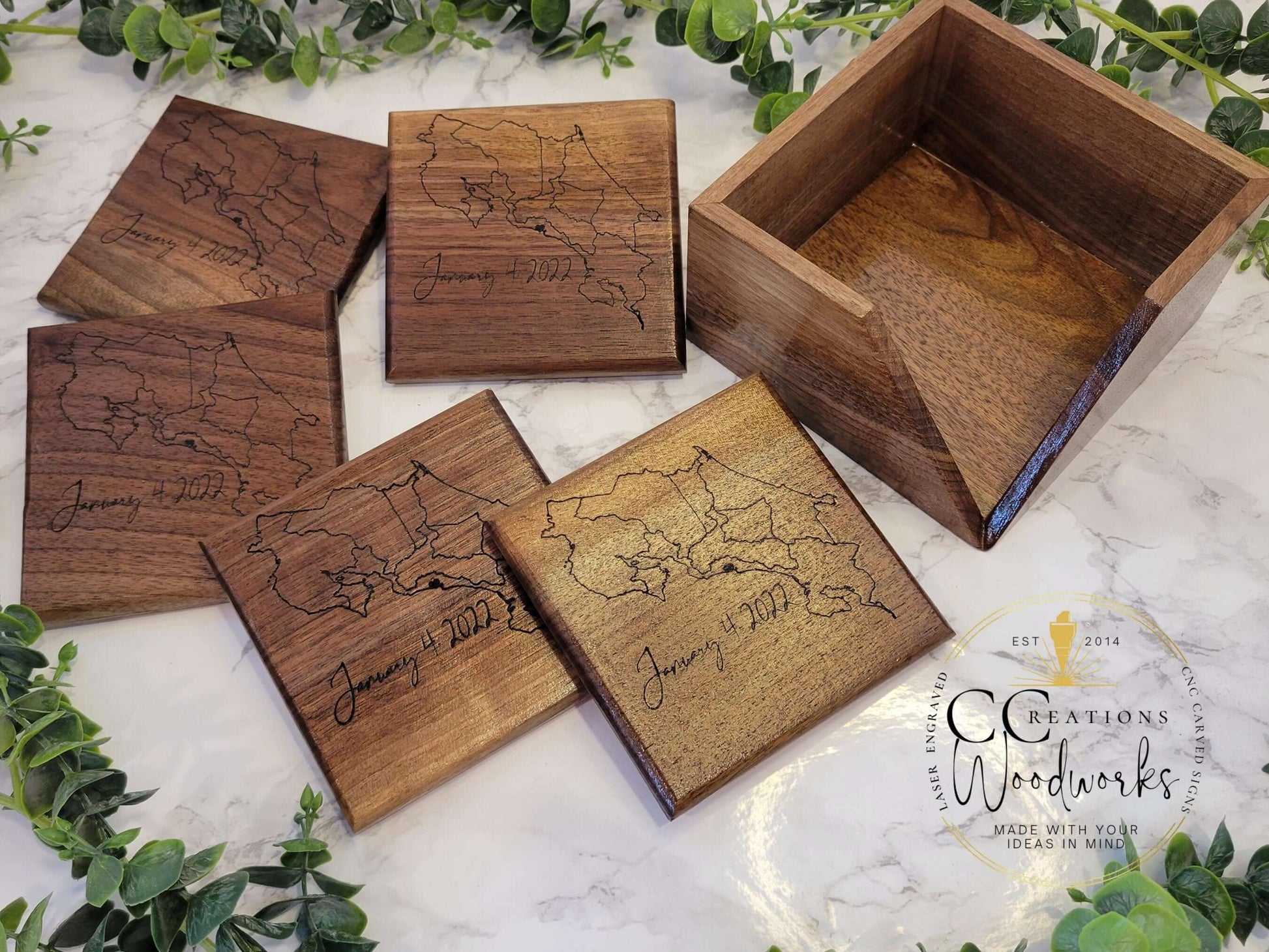 Custom Engraved Square Hardwood Coaster Set - Personalized Barware for any Occasion - CCreations Woodworks