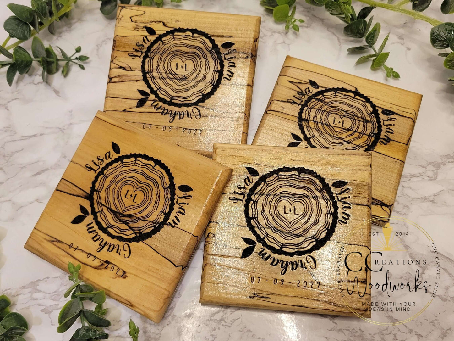 Custom Engraved Square Hardwood Coaster Set - Personalized Barware for any Occasion - CCreations Woodworks