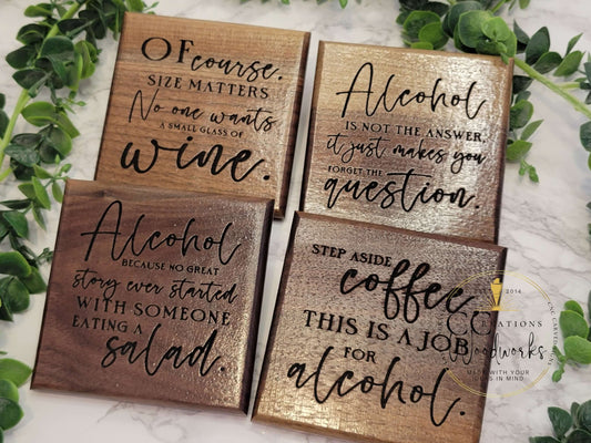 Elevate your Home Bar with Personalized Square Hardwood Coaster Set - Great for Birthday Gifts - CCreations Woodworks