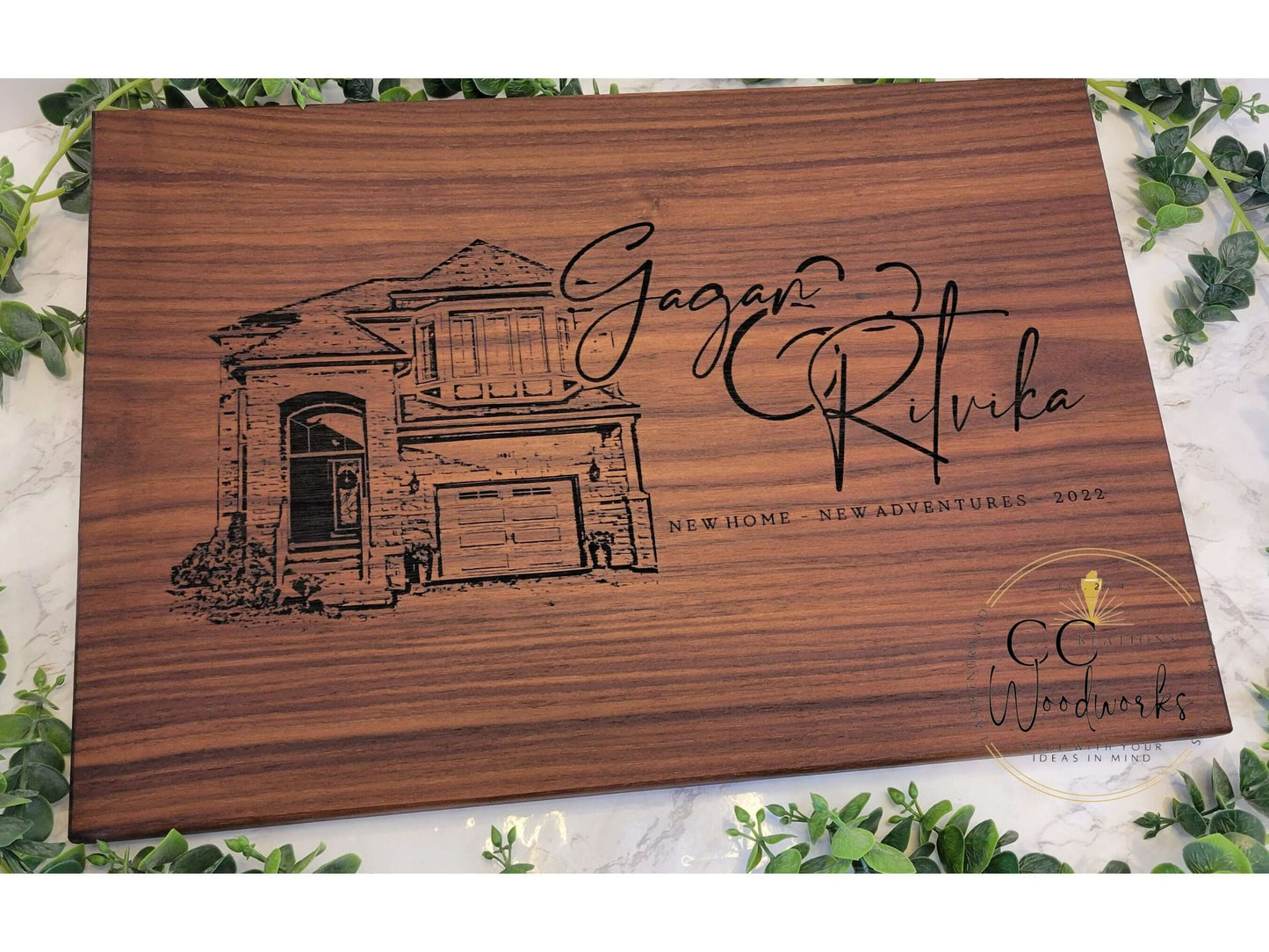 108 - Engraved House Portrait Charcuterie | Engraved Image Sketch Cutting Board | Realtor Closing Gift | Housewarming Gift