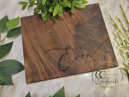 109 - Family Name Script Engraved Charcuterie | Personalize Surname Cutting Board for any Occassion