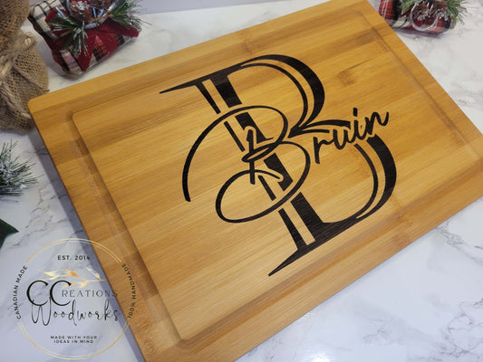 122 - Farmhouse Monogram Personalized Cutting Board | Modern Script Design | Unique present for Birthday, Wedding, or Appreciation Gift