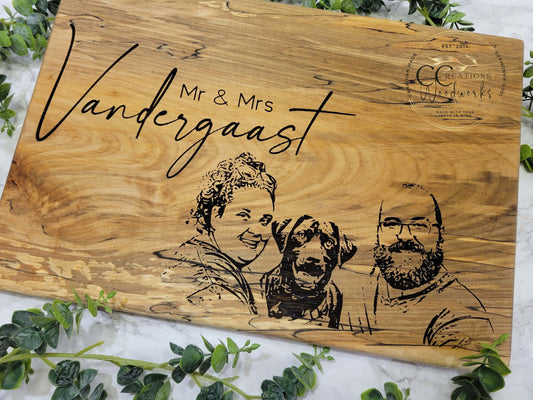 101 - Image Portrait Sketch Personalized Charcuterie | Custom Engraved Board | Valentine's Gift | Gift for Couple | Engraved Image Sketch