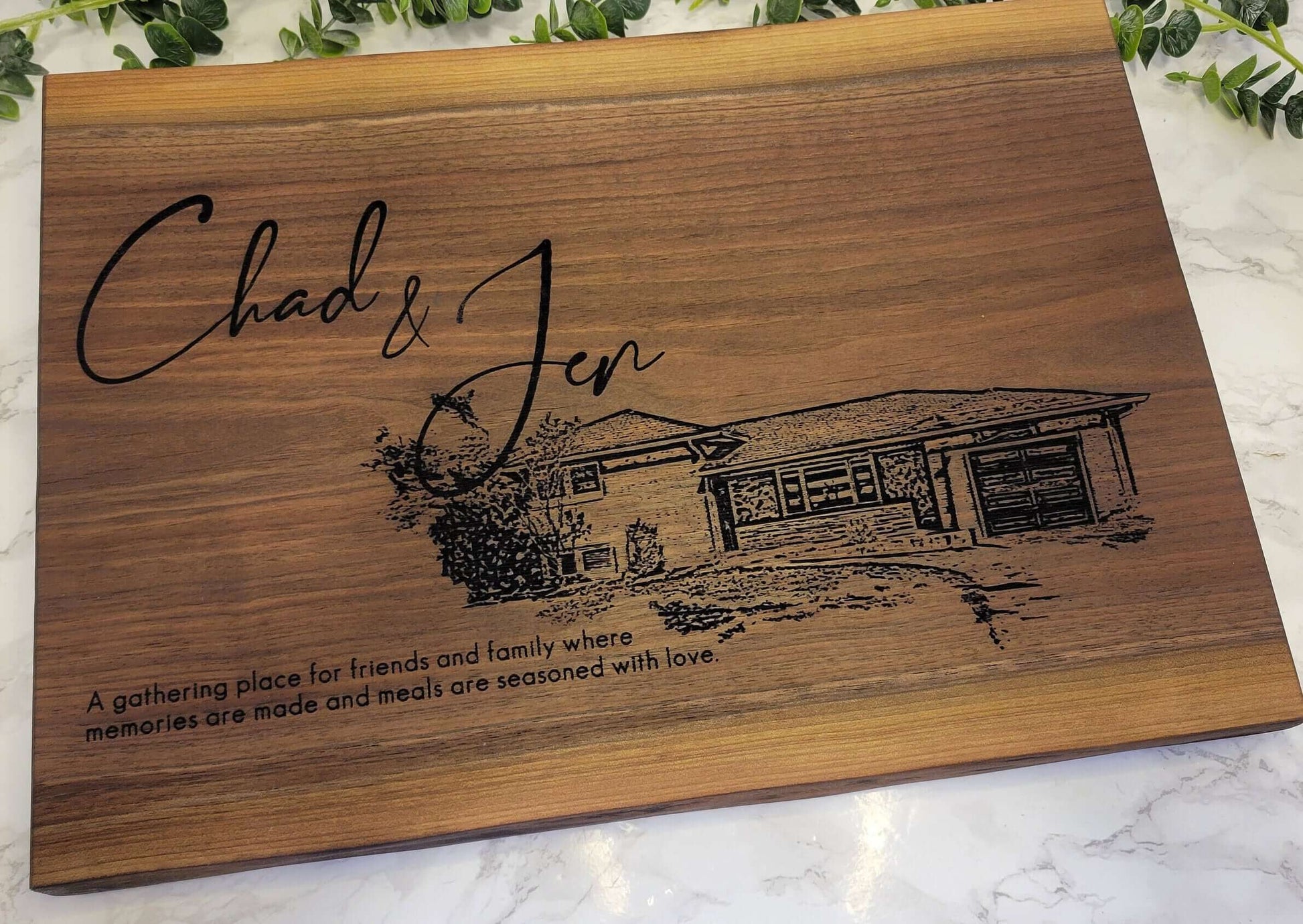 Live Edge Home Portrait Engraved Charcuterie Board | Preserve Memories in Style - CCreations Woodworks