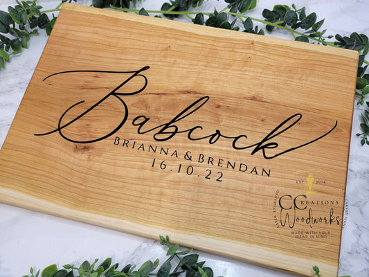 Modern Minimalistic Calligraphy Design Personalized Charcuterie Board - Unique Keepsake Gift - CCreations Woodworks