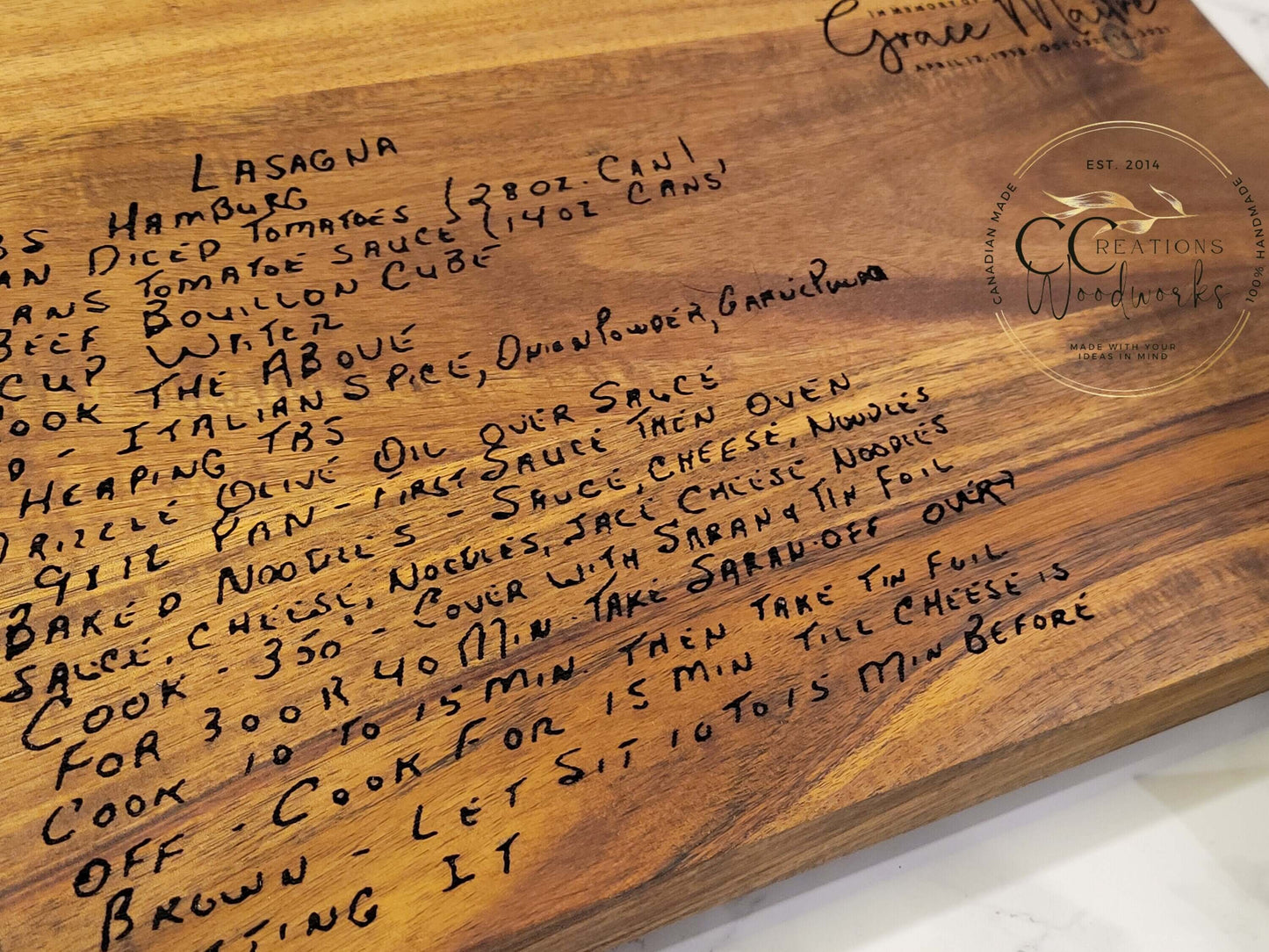 103 - Personalized Recipe Cutting Board | Laser Engraved Scanned Recipe Created using your loved ones actual Handwritting